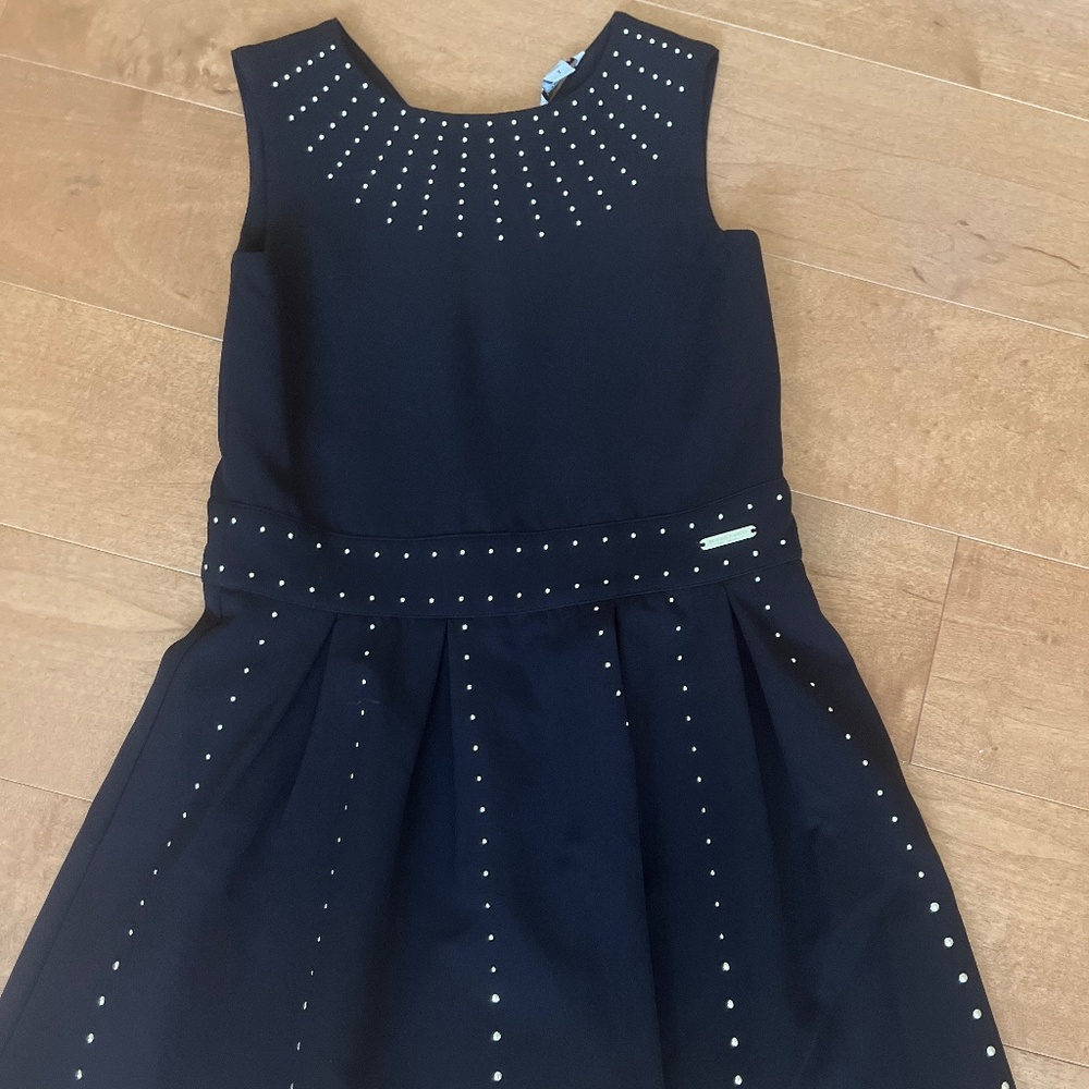 Marciano black flare dress with gold accents